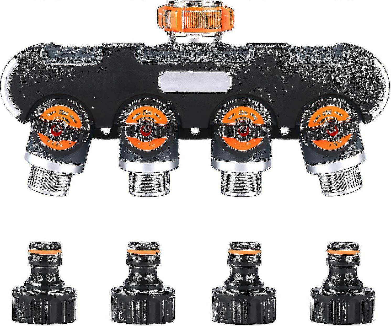 4 Way Distributor, Hose Splitter, Adjustable And Lockable Water Flow Distributor For Garden Irrigation 3/4'' Connector