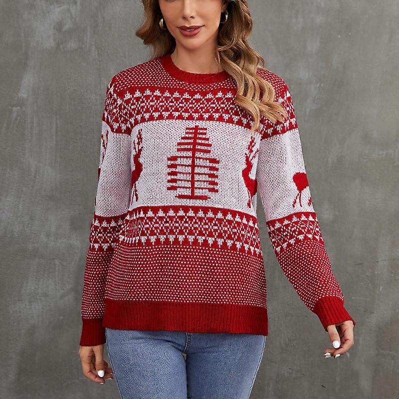 Kadınlar Noel Kazakları Uzun Kollu Örgü Kazak Sevimli Geyik Ağacı Kar Tanesi Baskılı Kazak gömlek Üstler