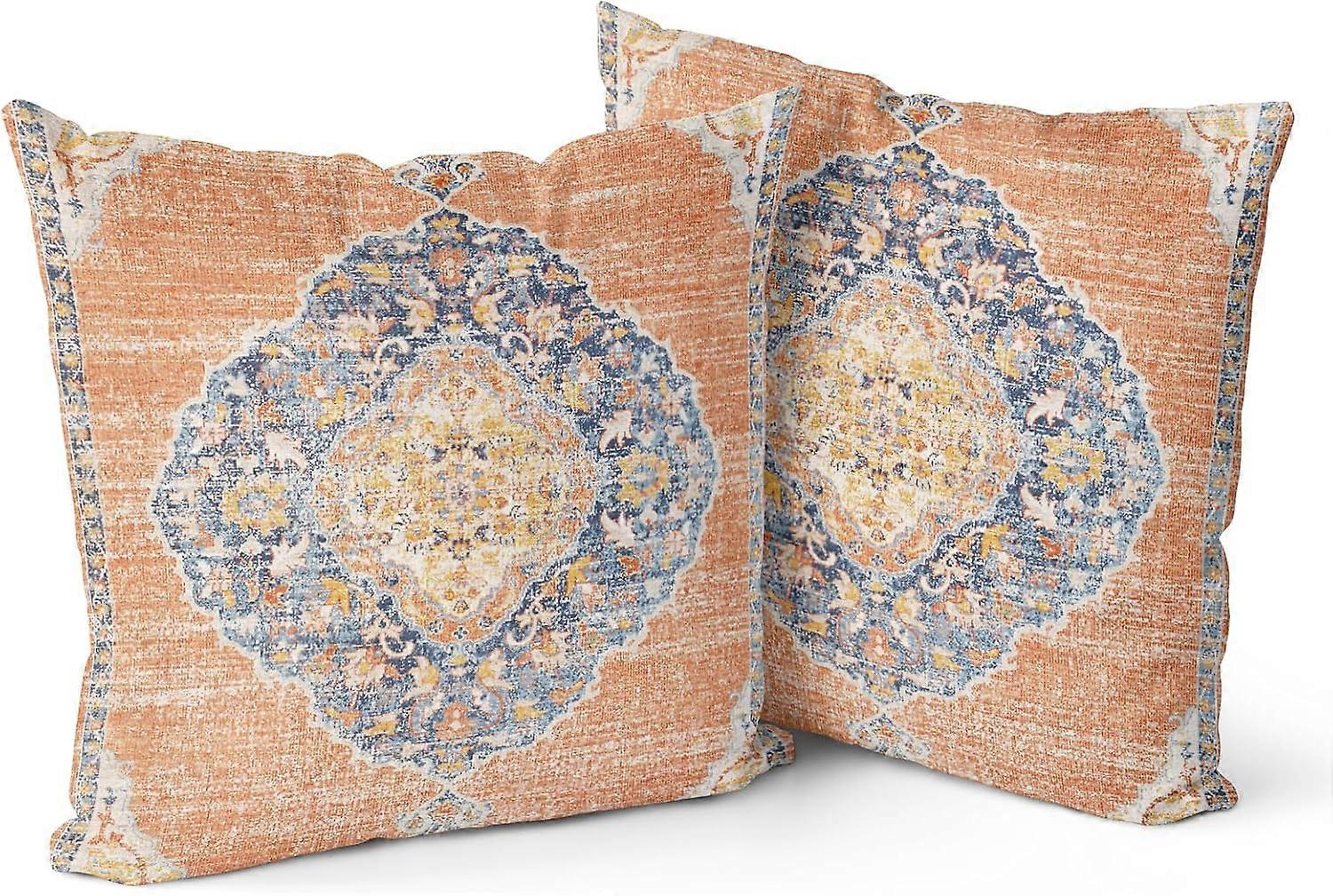 Boho Throw Pillow Covers 16x16 inch Set of 2,Soft Pillowcases Monaco Rug Persian Carpet Pattern Decorative Sofa Living Room Bed Square Pillow Case Cus