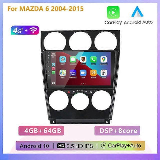 2DIN Android 10 4+64G Car Radio Stereo Multimedia Player Carplay Auto WIFI RDS DSP GPS navigation for MAZDA 6 2004-2015