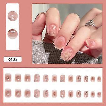 24pcs bloem roze doorschijnende nepnagels maten kunnen worden geknipt en gevijld nepnagels