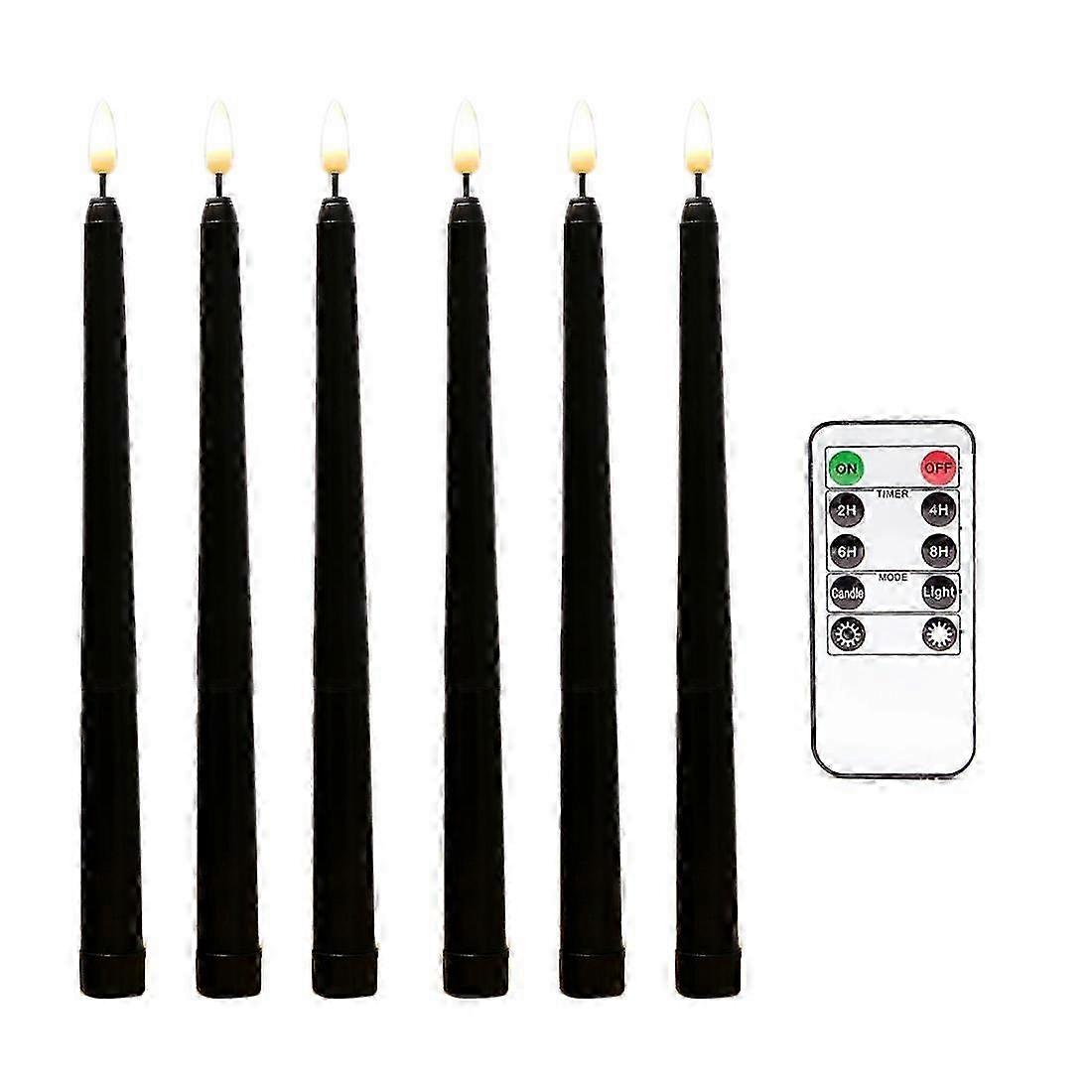6Pcs Flameless Black Taper Candles Flickering with 10-Key Remote Timer, Battery Operated LED Candles