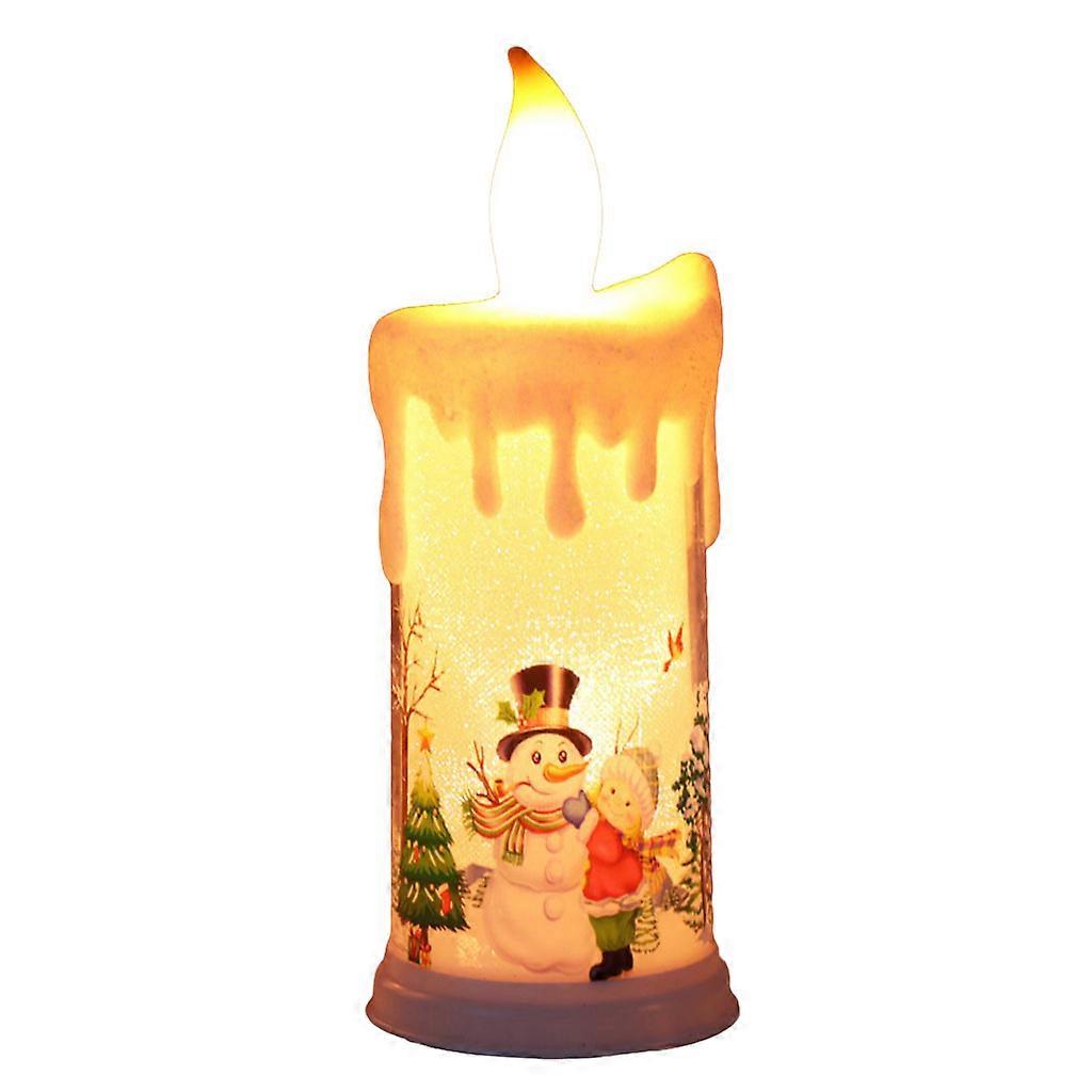 クリスマスリアルな柱キャンドルライト漫画サンタ雪だるまプリントバッテリーは、炎のないちらつきランタンナイトランプホームデスクトップデコレーションを動作