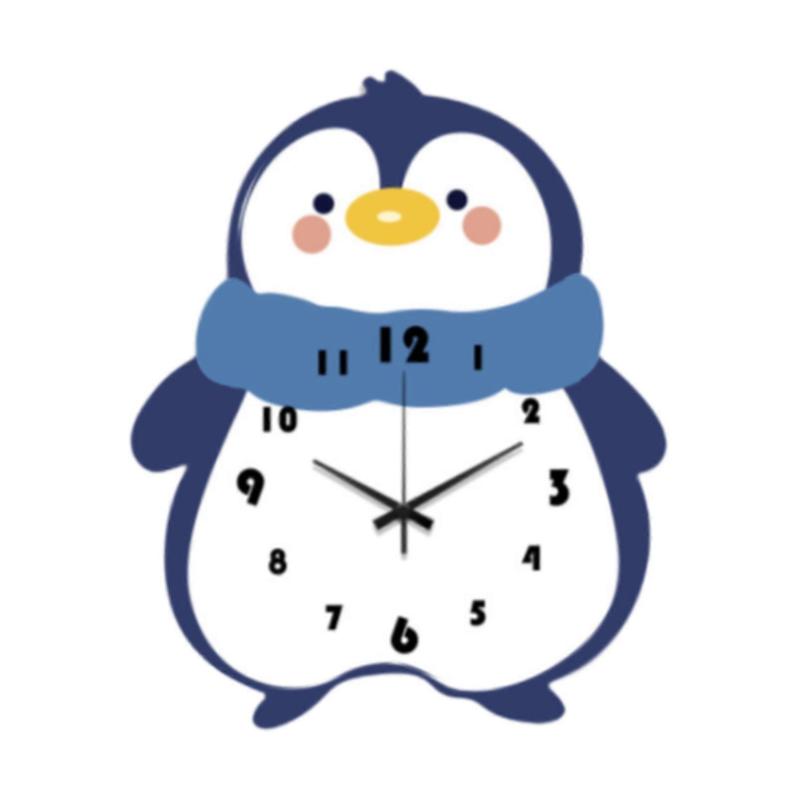 Penguin Wall Clock Non Ticking Cafe Classroom Silent Movement Hanging Clock