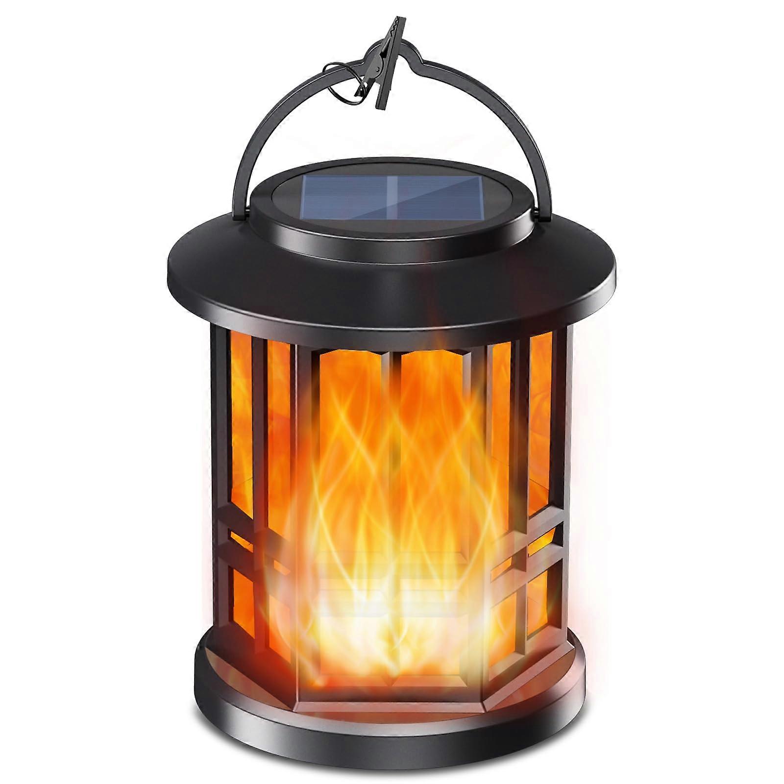 2-Pack Solar-Powered Flame Lanterns - Flickering LED Hanging Lights for Garden or Patio