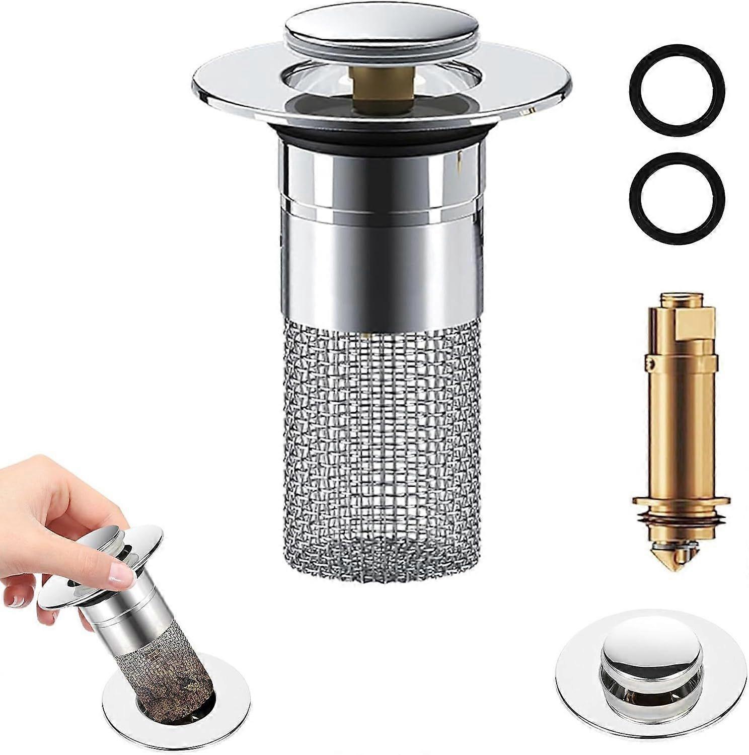 Sink Drain with Removable Filter 34-40mm Universal Bathroom Sink Plug Pop Up Sink Drain, Easy to Install Stopper