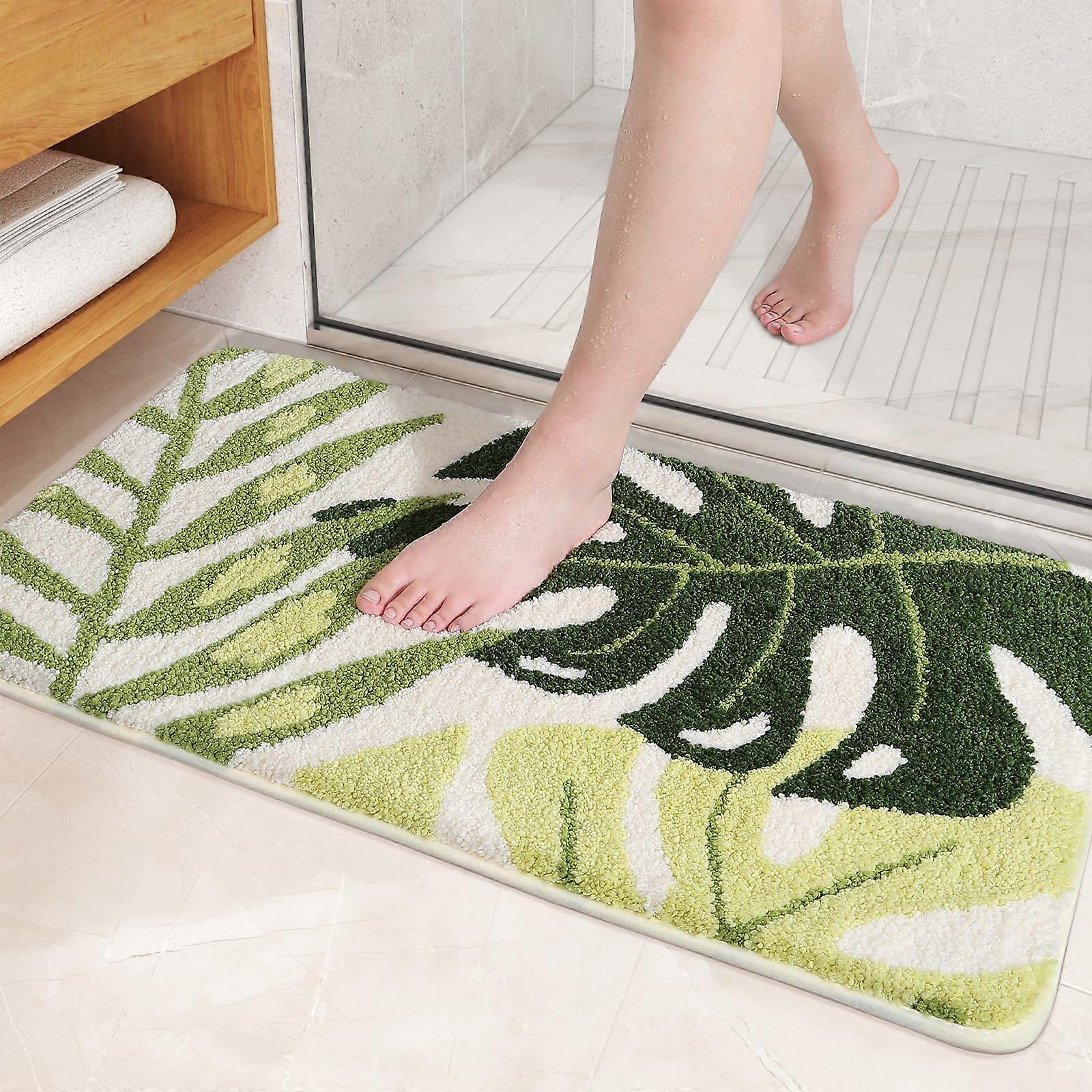 Green Leaf Design Non-Slip Bathroom Mat