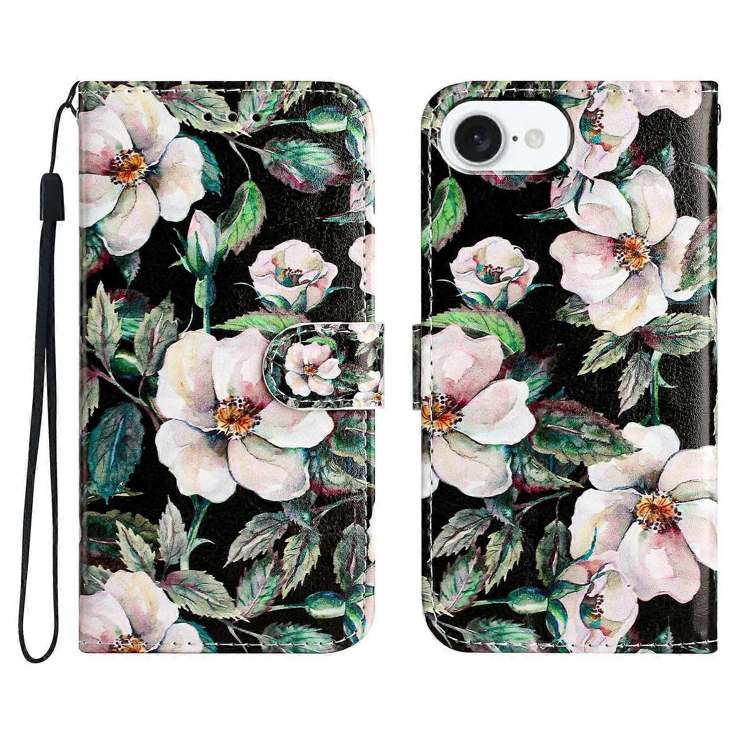 For iPhone 16e Wallet Case Printed Pattern Design Leather Phone Cover - Magnolia
