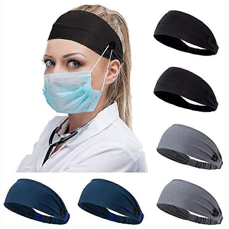 6 Pieces of Solid Color Elastic Wide Edge Running Sports Hang Mask with Buttons
