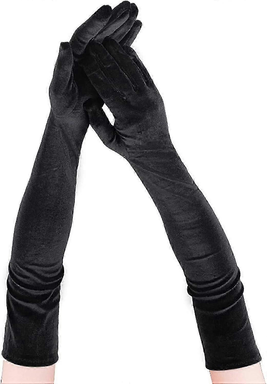Long Black Elbow Satin Gloves: Glamorous 1920s Evening Accessory