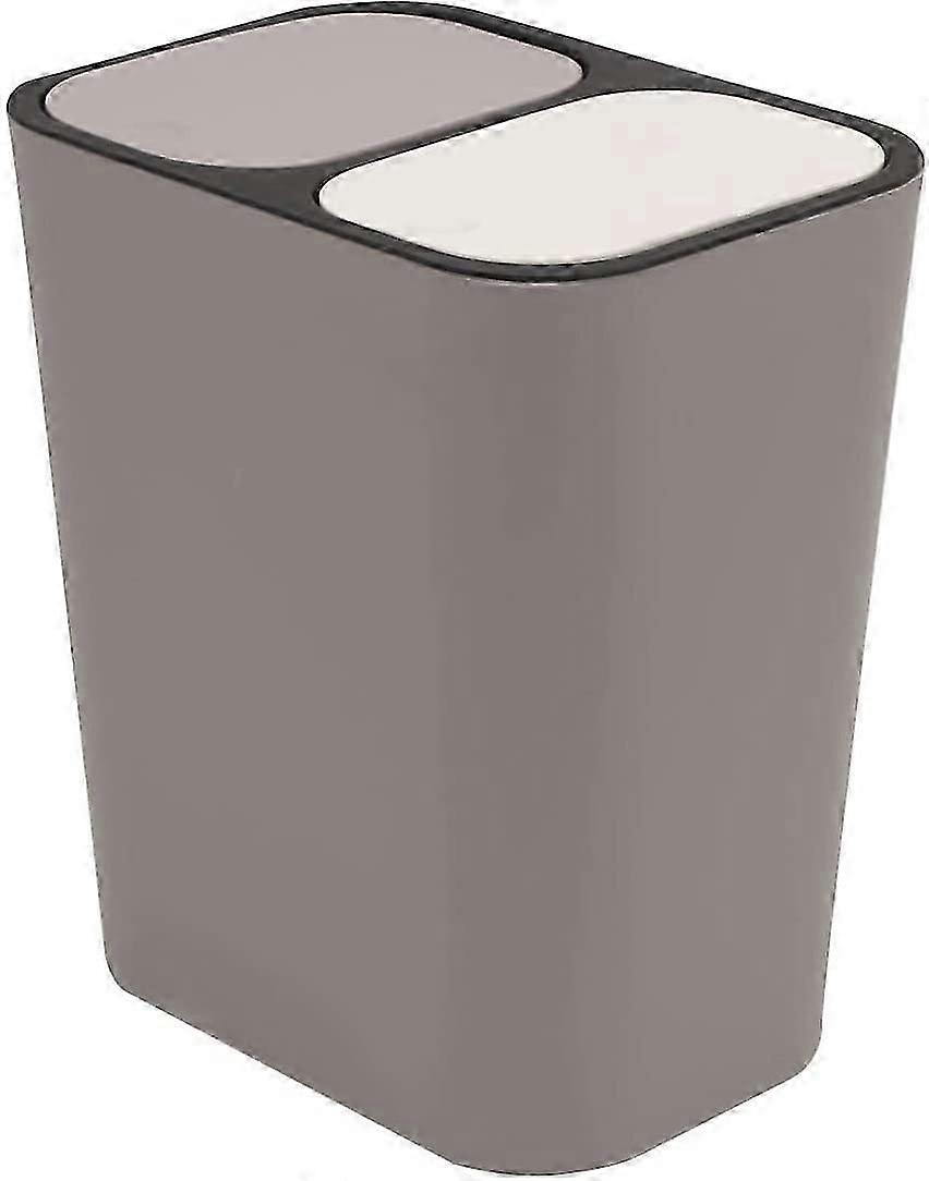 Double Recycling Waste Bin Trash Can Storage Box Container Rectangle Plastic Push-Button Dual Compartment for Kitchen Office Home Grey