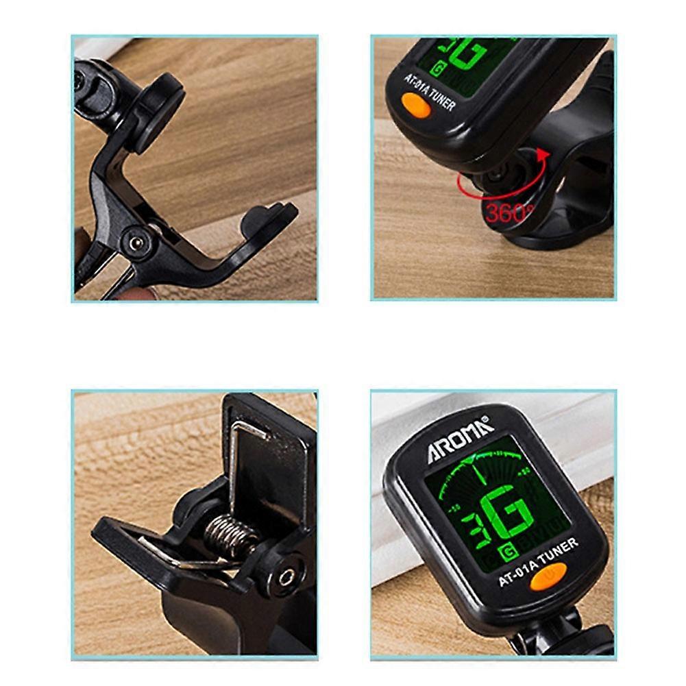 LCD Display Rotary Guitar Tuner Clip-on Electric Tuner for Chromatic Acoustic Bass Guitar Ukulele Instrument Accessories