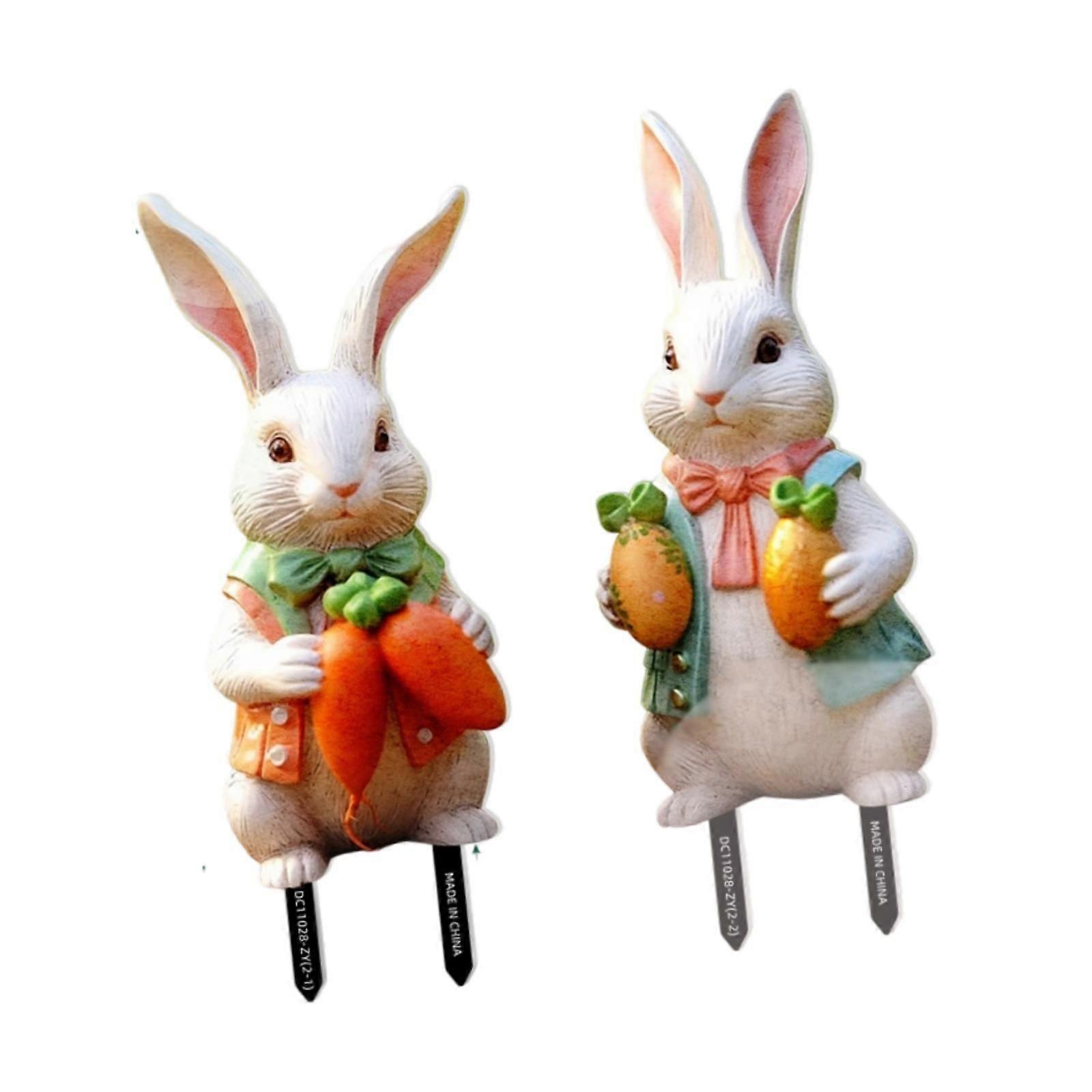 2x 2D Easter Bunny Decorative Garden Stakes Easter Decor for Backyard Bonsai