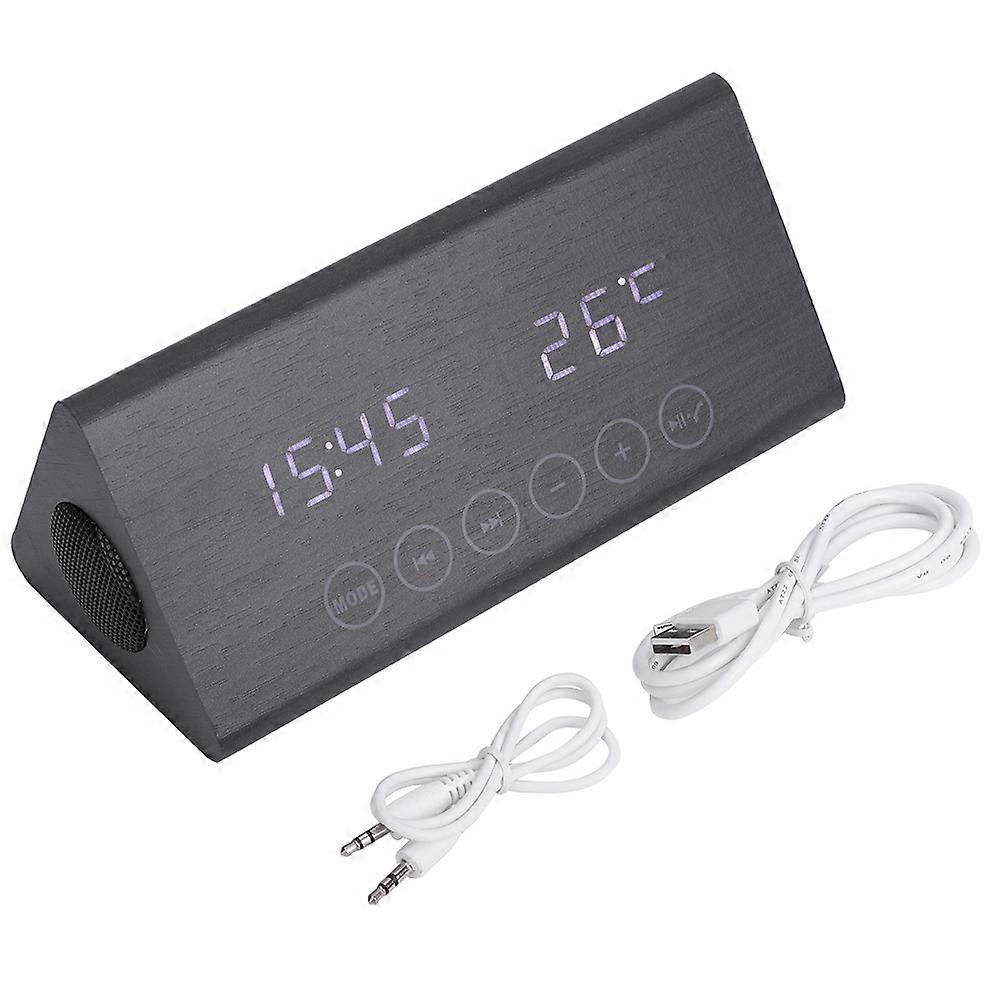 Sveglia in legno Bluetooth Altoparlante in legno Display temperatura/ora (nero legno bianco numero)