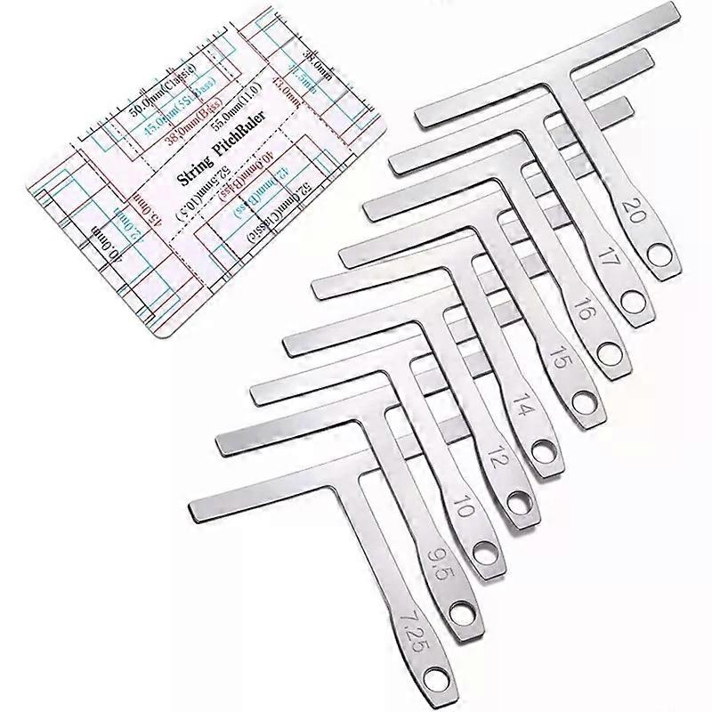 10-Piece Set Guitar Measuring Tool Include 9 T-Shaped Arc Ruler 1 Guitar String Height Ruler For Guitar And Bass Setup