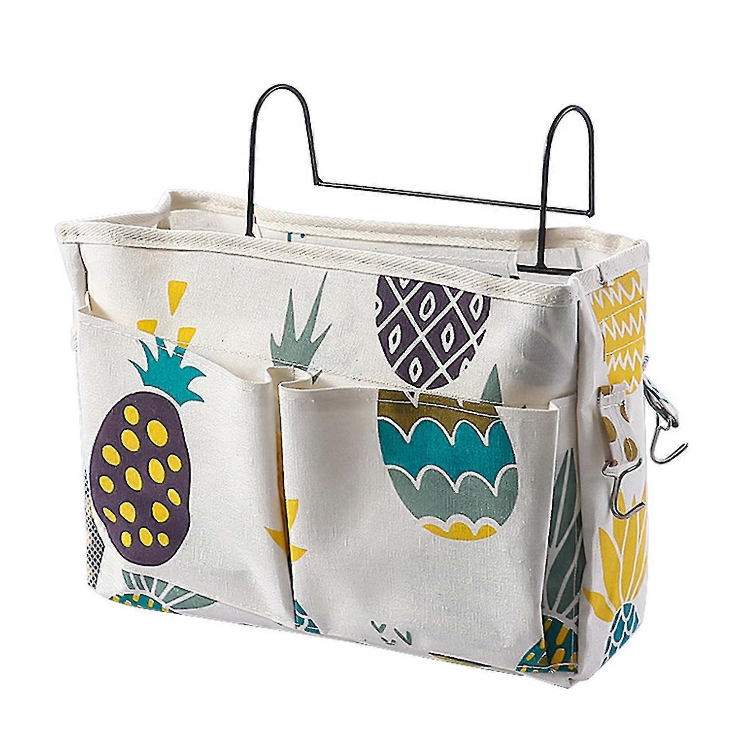 Durable Bedside Hanging Organizer, Canvas Storage Bag with Iron Hook, Space-Saving Deformation-Resistant Design for Books & Essentials