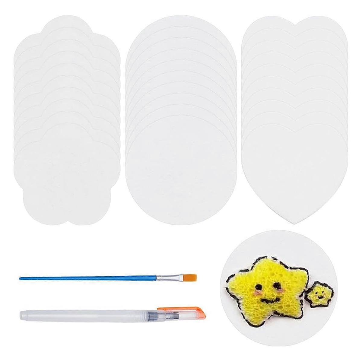 30 Pcs Foam Texture Paper 3D Drawing Magic Canvas Sponge with Water Brush for Acrylics Painting DIY