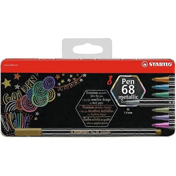 Μεταλλικό κουτί x 8 μεταλλικοί μαρκαδόροι STABILO Pen 68 μεταλλικό