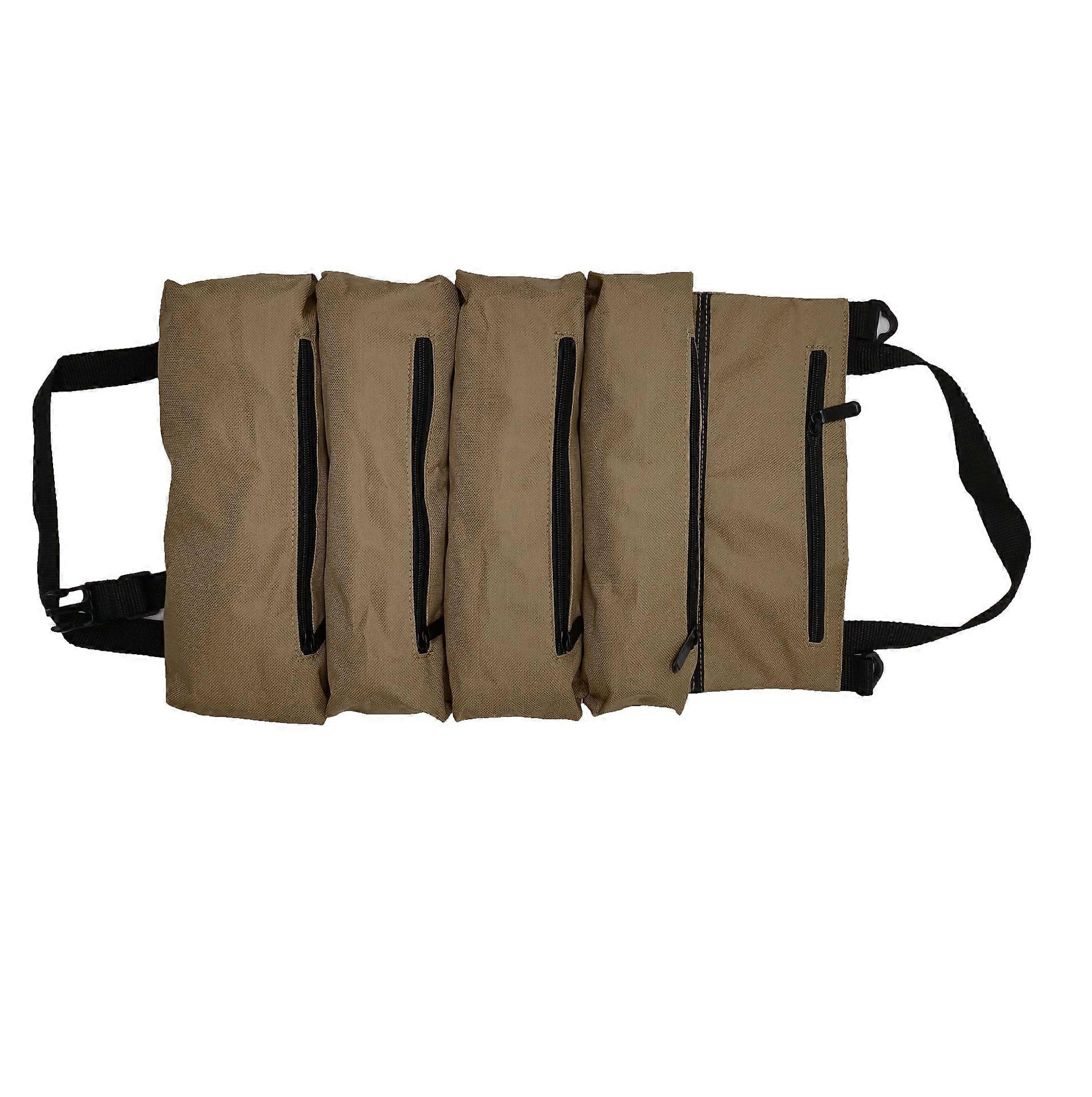 Tool Roll, Multi-Purpose Canvas Tool Roll with 5 Zipper Pockets for Car Motorcycle (Green)