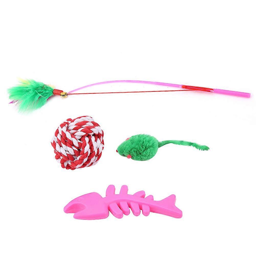 4Pcs Plastic Cat Teaser Toy Set, Interactive Wand Stick Exerciser for Indoor Cats, Colorful Engaging Pet Play Kit