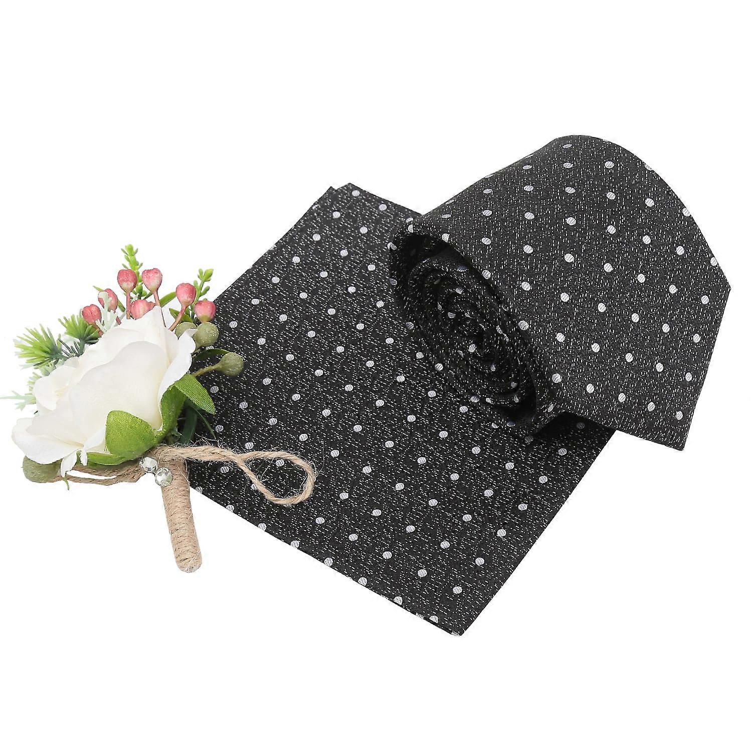 Black Melange Polka Dot Tie and Pocket Square Set