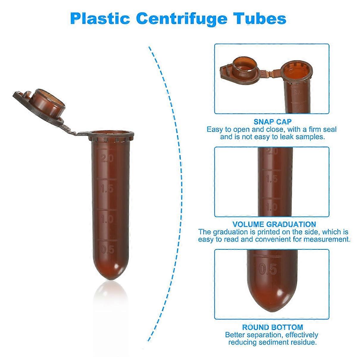 2ML 1000 Pcs Round Bottom Centrifuge Tube with Snap Cap, Brown