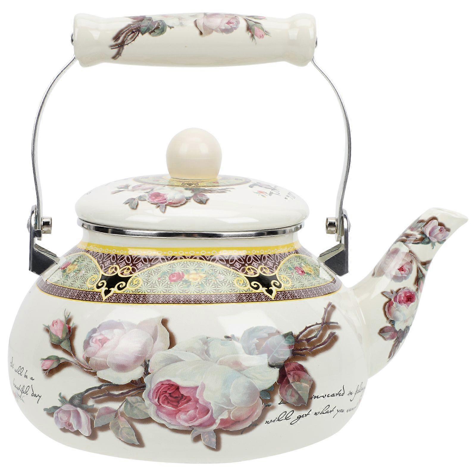 Decorative Enamel Tea Pot Colored Printing Thickened Teakettle Water Boiling Kettle