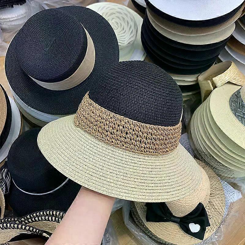 Καλοκαιρινό καπέλο Flat Top Straw Little Bee Accessories Outdoor Sunshade Γαλλικά Αγγλικά Top Hat Αντηλιακό Beach Big Edge Ψάθινο καπέλο