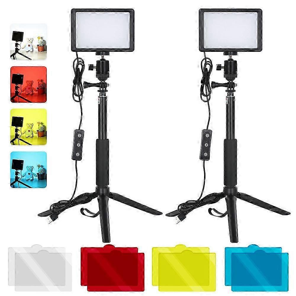 2025 New 2-Pack Desktop USB LED Video Lights Kit with 2 * Dimmable Fill Light 5600K + 2 * Extendable Tripod + 2 * Flexible Ballhead + 8 * Color Filter