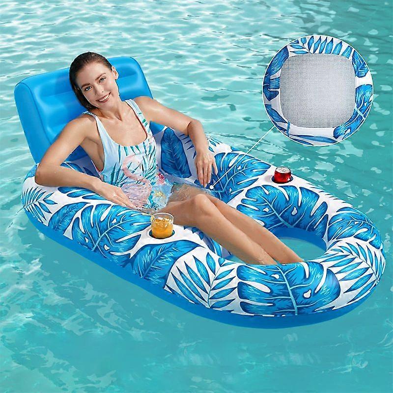 Large Pool Floats Lounger Adults - 2 Pack 55'' x 36'' Oversized Lake Float Floaties, Inflatable Pool Raft with Cup Phone Holder, Backrest, Footrest, U