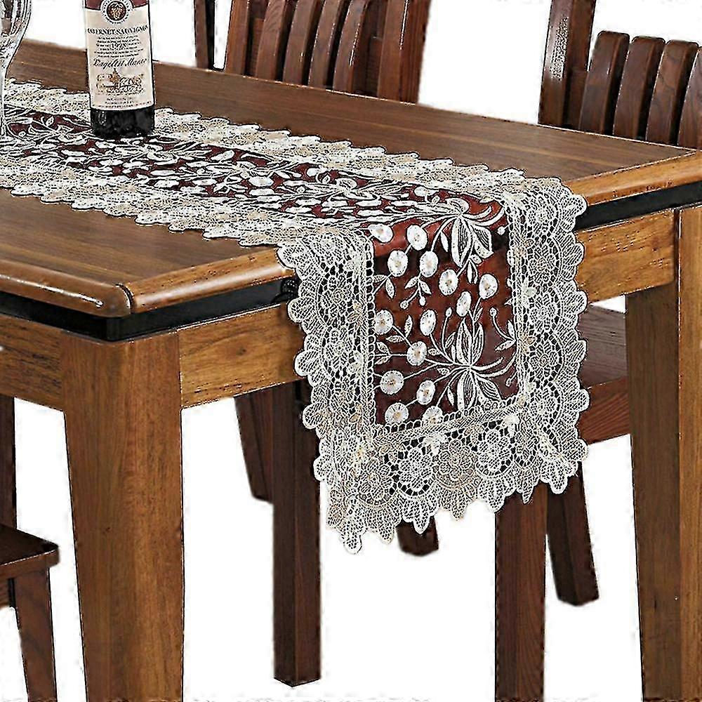 Floral Pattern Embroidered Lace Table Runner Polyester Rectangle Table Runner For Home Dining Room Dressing Table Decoration