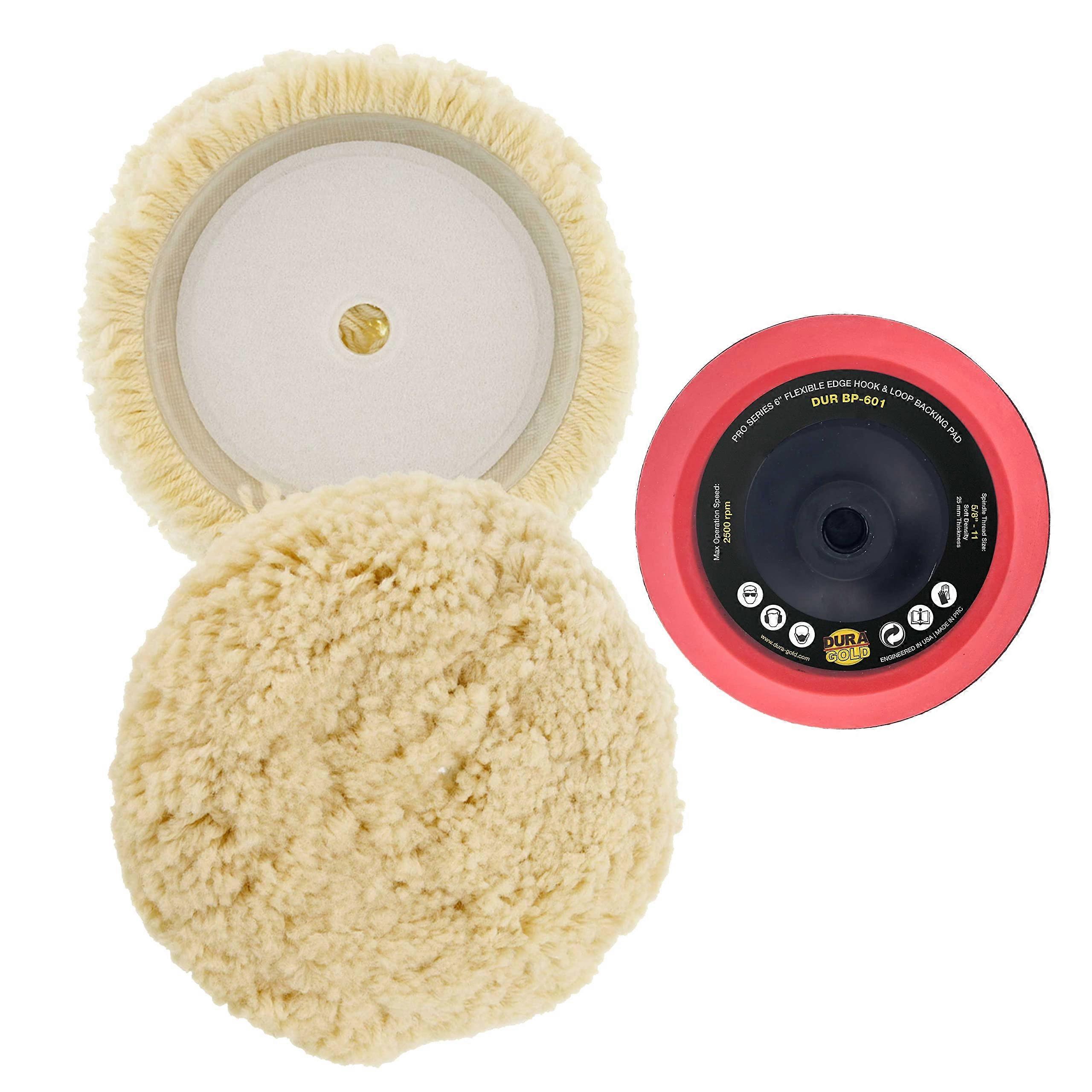 6' Wool Hook & Loop Grip Buffing Pads & 6' Flexible Edge Polishing Buffing Hook and Loop Backing Pad, 5/8'