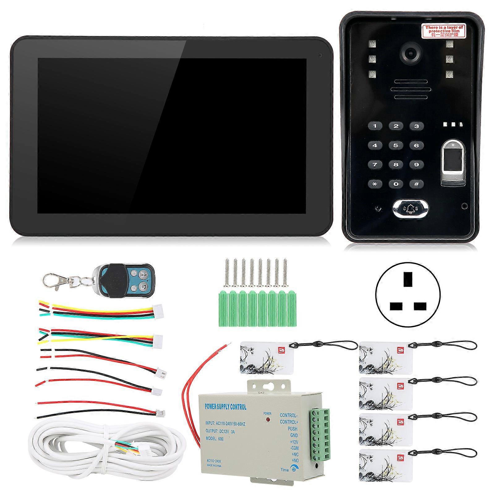 9in Wired Wifi Access Door Phone Fingerprint Password IC Card Remote Unlock Video Intercom 100-240V
