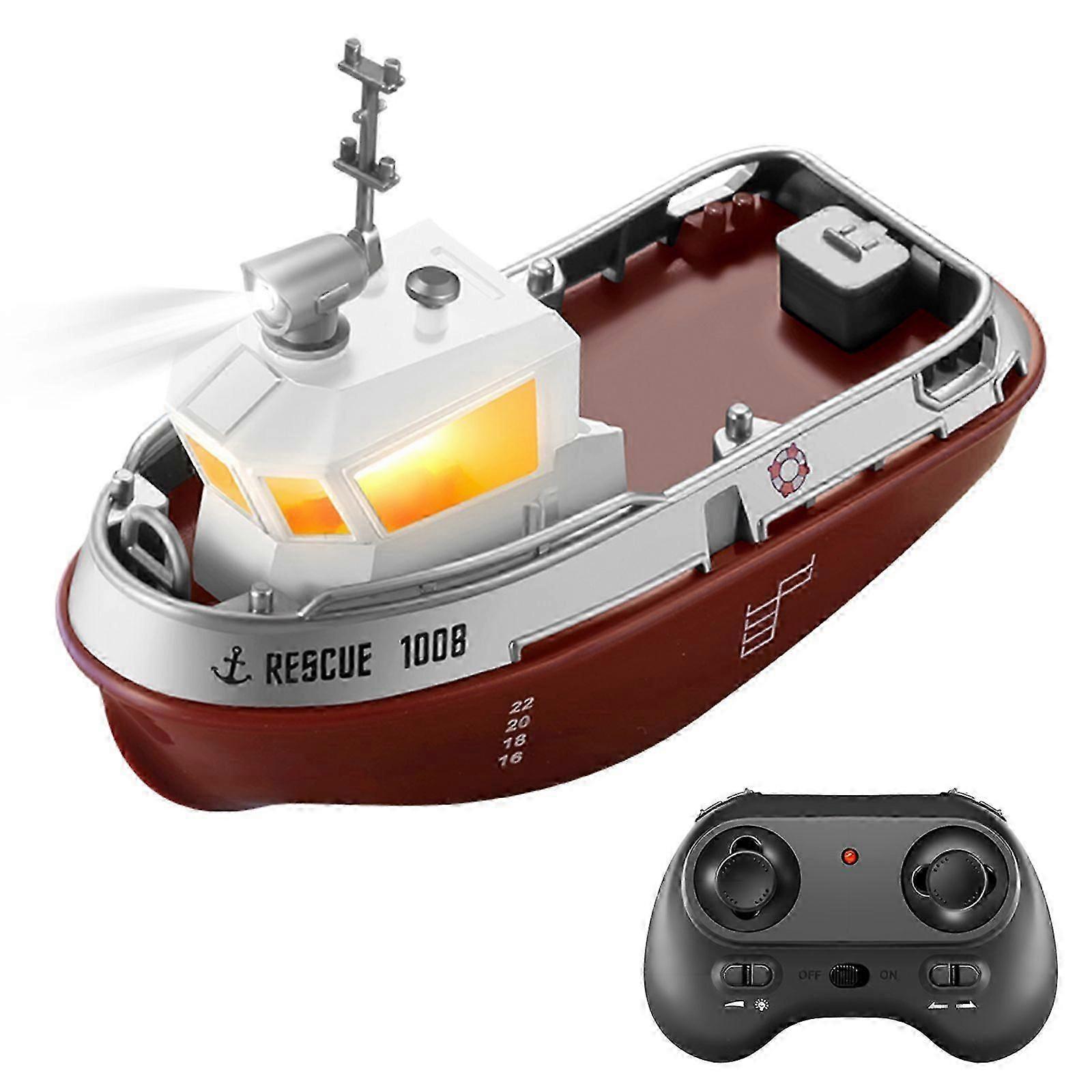 قارب التحكم عن بعد ، 2.4 جيجا هرتز 1:32 زورق قطر صغير مقاوم للماء مع أضواء ، لعبة كهربائية قابلة لإعادة الشحن للأطفال والأولاد والبنات