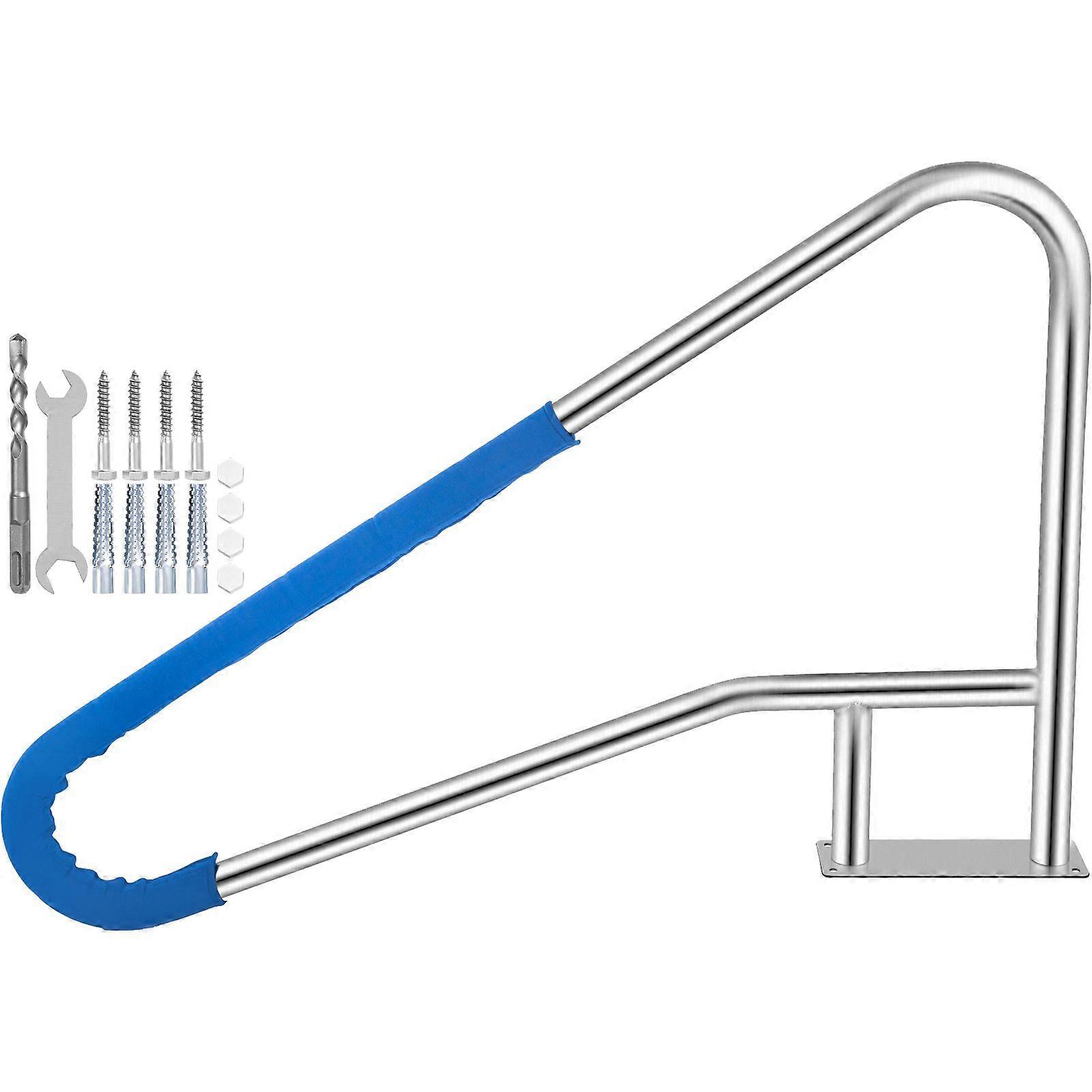 Pool Rail 55x32 Pool Railing 304 Stainless Steel 250LBS Load Capacity Silver Rustproof Pool Handrail Humanized Swimming Pool Handrail