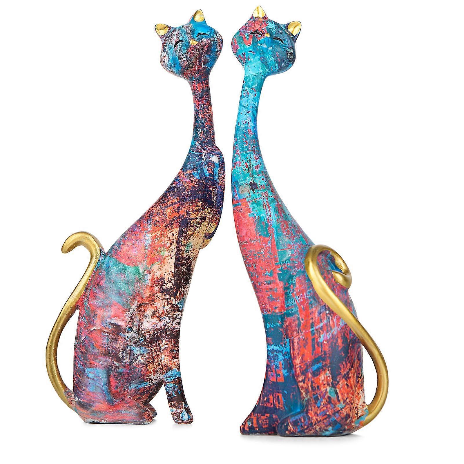 2 Color Cat Sculpture - Creative Multi-Color Resin Cat Figurine for Home Decor, Graffiti Art Style, Unique Gift