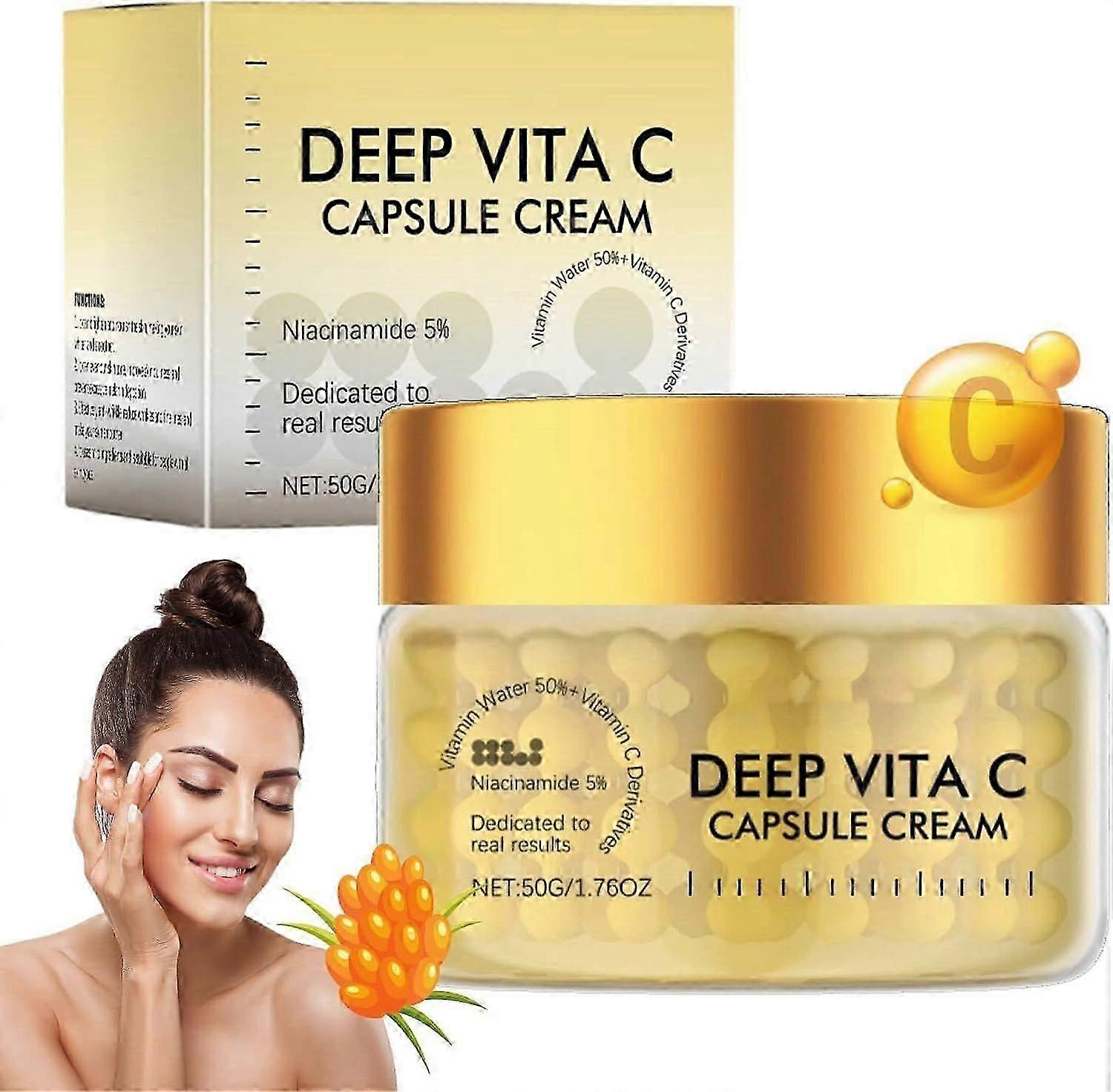 Vitamin C Capsule Cream, Deep Vita C Capsule Face Moisturizer Hydrating, Firming, Anti-Wrinkle Vita C Golden Capsules Face Moisturizer with 5% Niacin