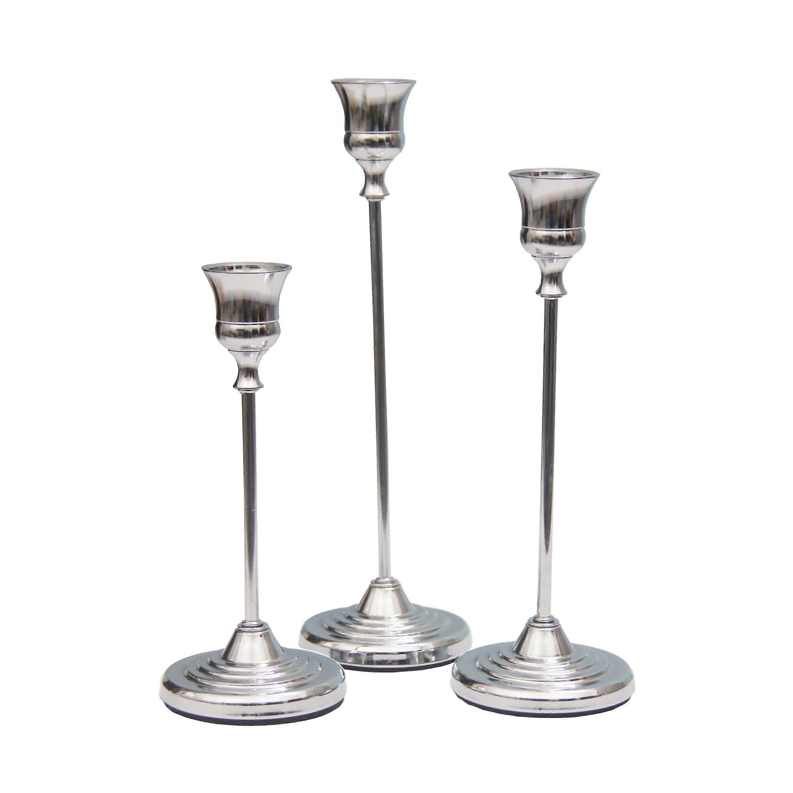 Iron Conical Candle Holders Set of 3, Candlestick Holders for Conical Candles, Silver Finish