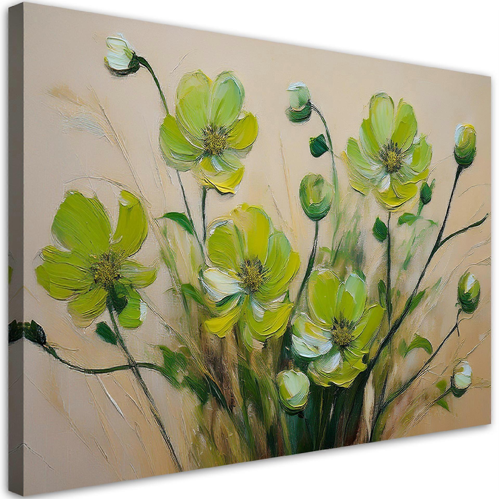 Leinwandgemälde, Grüne Blumen Pflanzen Komposition - 60x40