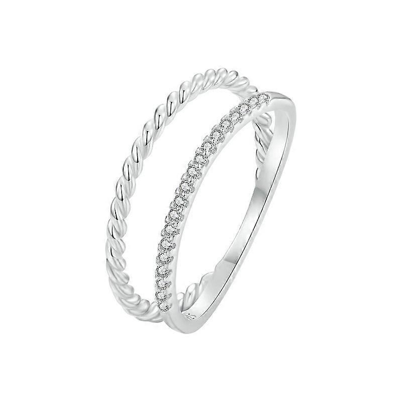 S925 Sterling Silver Platinum Plated Twist Double Layer Ring