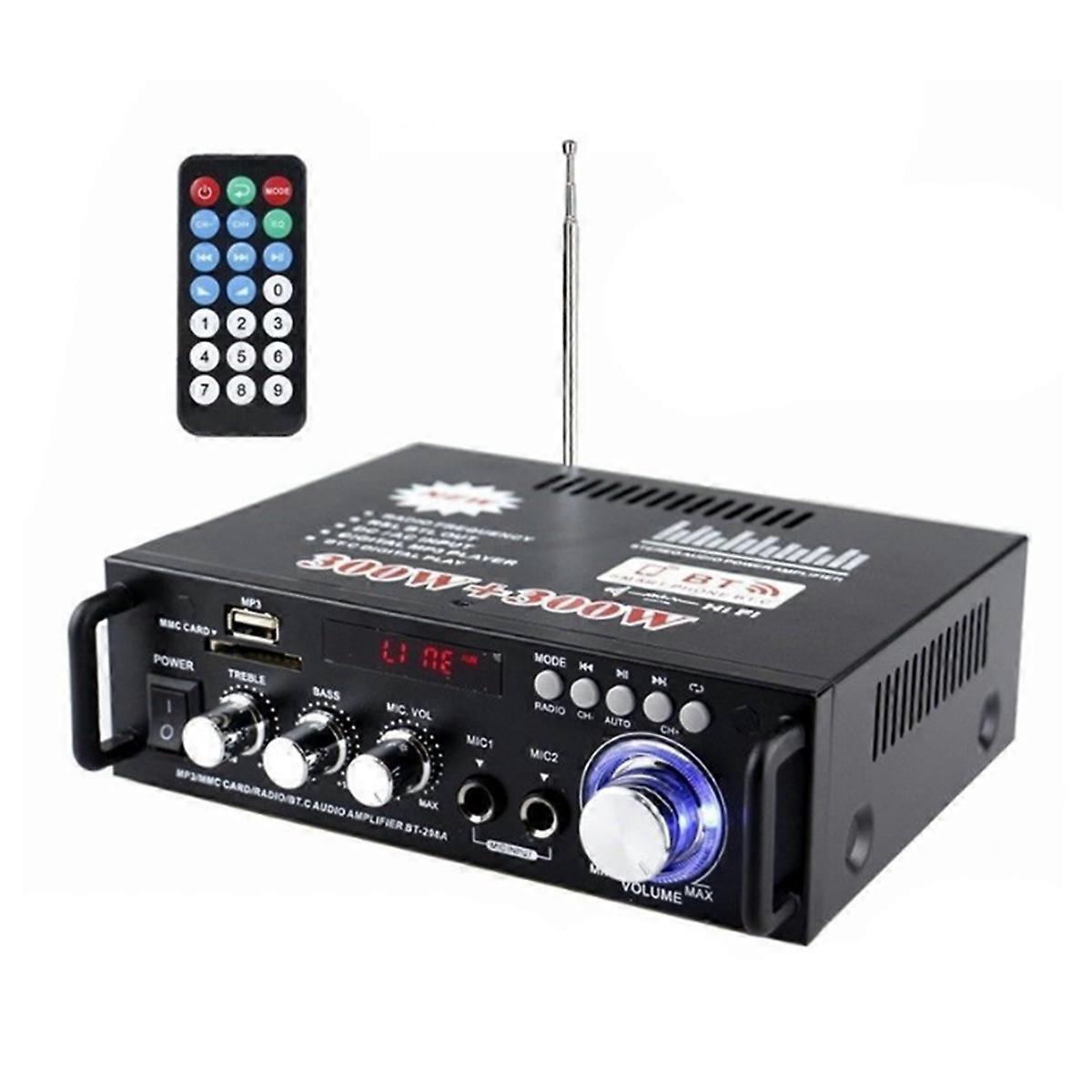600W AC 110V Bluetooth Amplifier 2CH HIFI Audio Stereo Power AMP USB FM Radio Amplifier with Remote