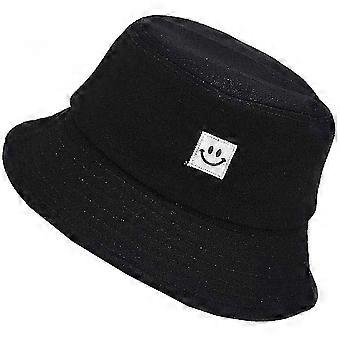 Chapeau de seau,smileygesicht Fischerhut Baumwolle Unisexe Cap Breiter Krempe Sonnenhut Fr Mnner Frauen Adolescent Camping de plein air-schwarz Xq-mz2803