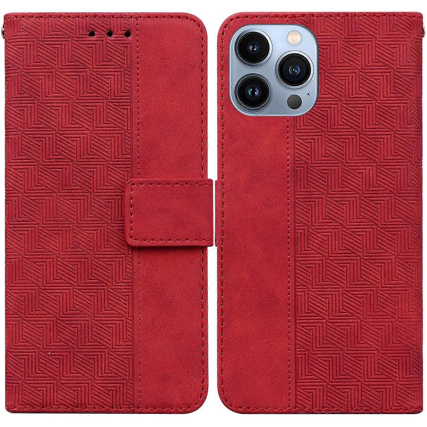 For iPhone 14 Pro Geometric Embossed Leather Phone Case