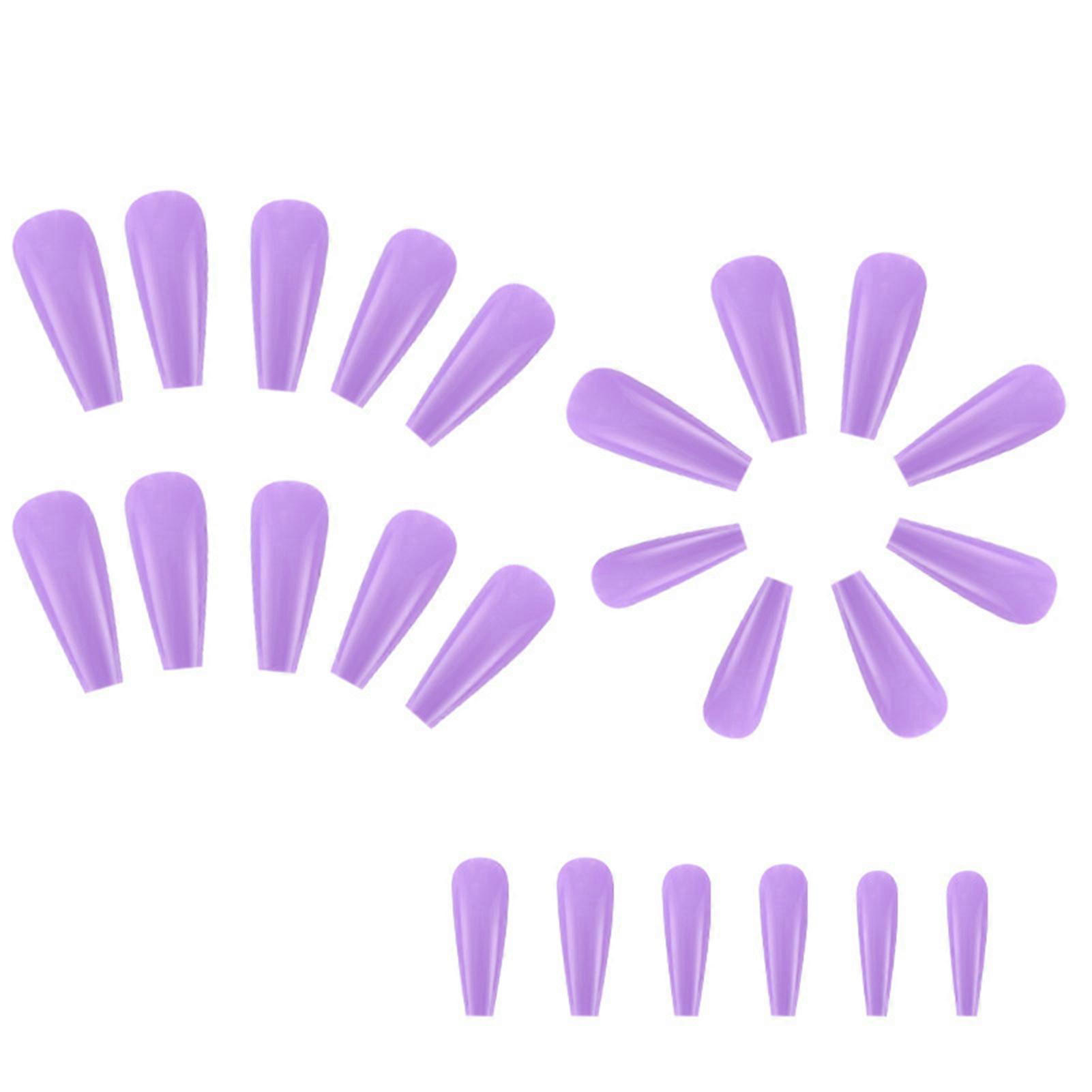 Lavender Long Artificial Nails Charming Reusable False Nails