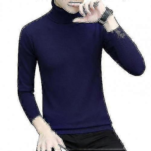 Men Autumn Winter Solid Color Knitwear Turtle Neck Long Sleeve Sweater Pullover