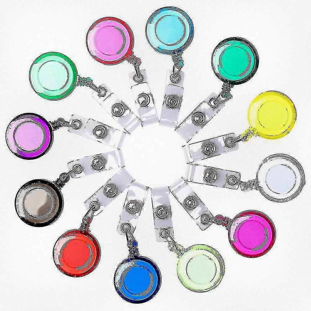 12pcs Retractable Badge Holder Reels with Clip for ID Card, Keychain, Belt - Translucent, Assorted Colors