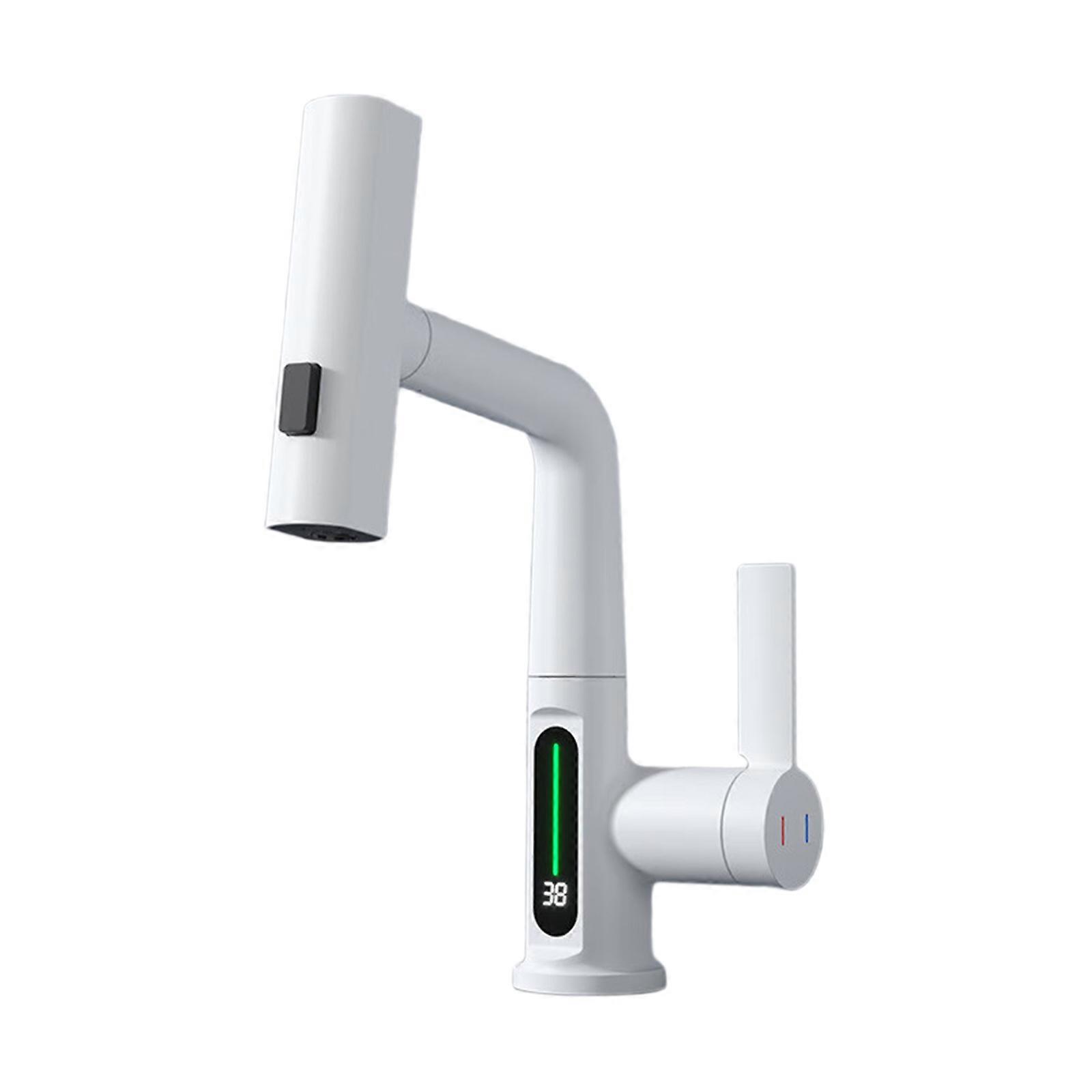 Bathroom Sink Faucet Featuring 360 rotates Spout & Digital Temperature Indicates Single Hole Bathroom Faucet for House White