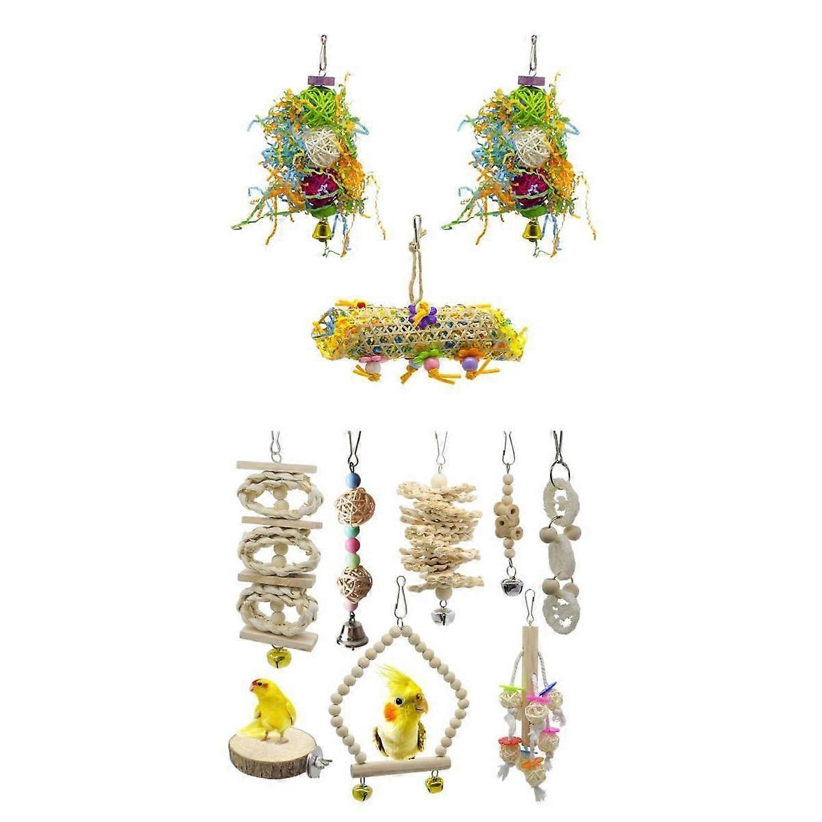 11 lot Bird Parrots Stand Swing Foraging Chew Toys For Birds Parakeets