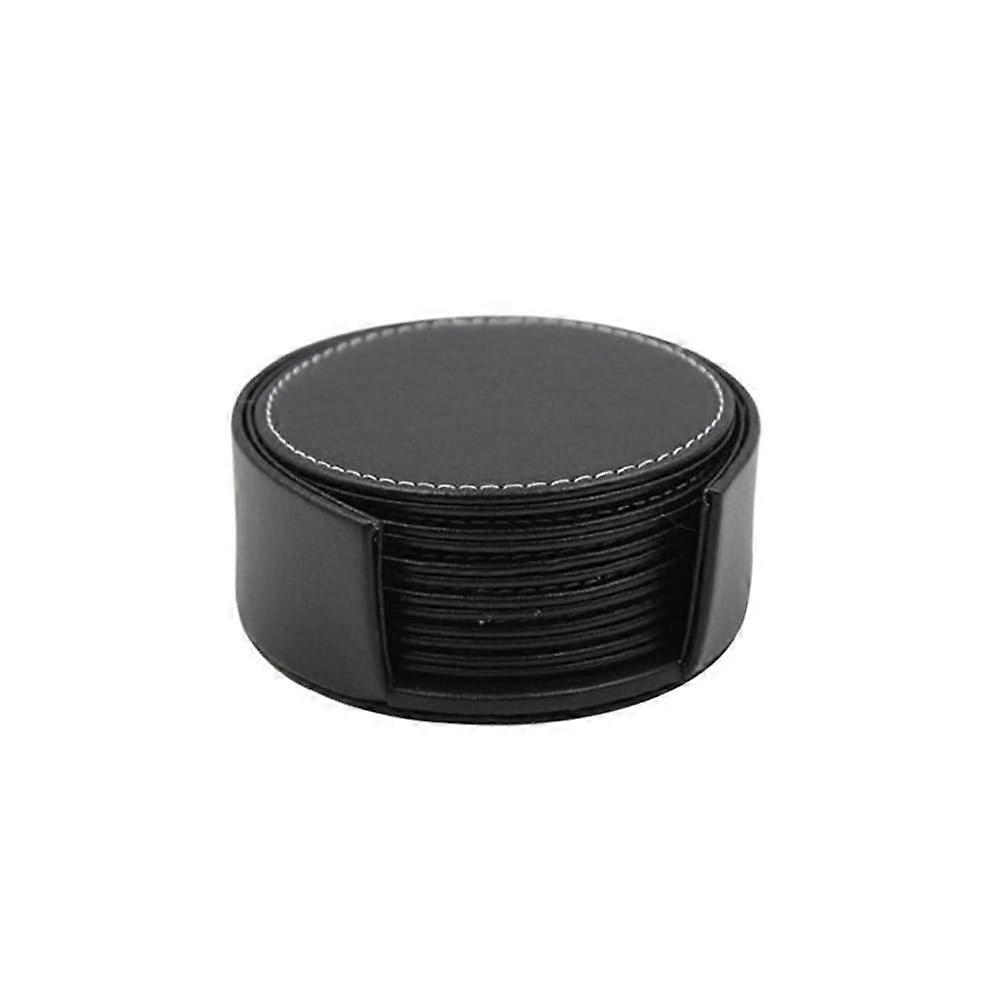 6 x Coasters made of polyurethane, cup mat, table set for drinks with holder, protects your faux furniture from sta (black)