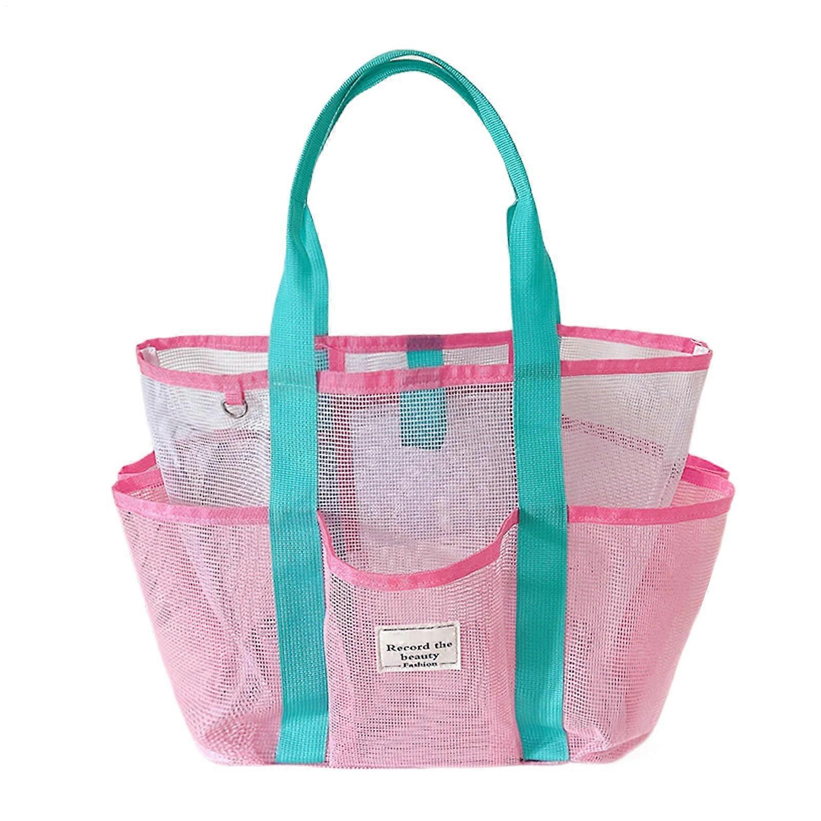 Strandtasche Reusable Large Mesh Beach Bag With Green Handle For Pool, Travel, Gym, Camping